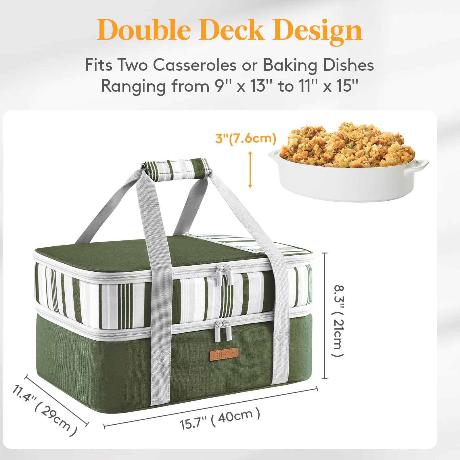 LUNCIA open double-decker interior displaying two compartments and wide zipper for fast loading
