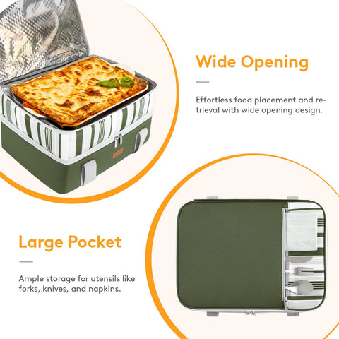 LUNCIA exterior zipper pocket filled with utensils and napkins for organized event serving