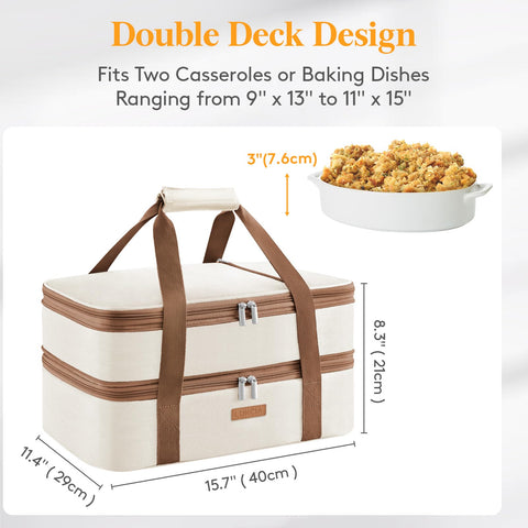 LUNCIA open wide zipper with a casserole pan being loaded for easy access and convenience