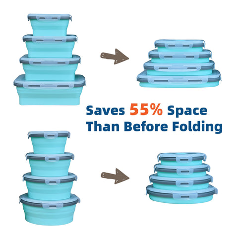 Lunememo collapsed stack saving space in cabinet, demonstrates compact storage