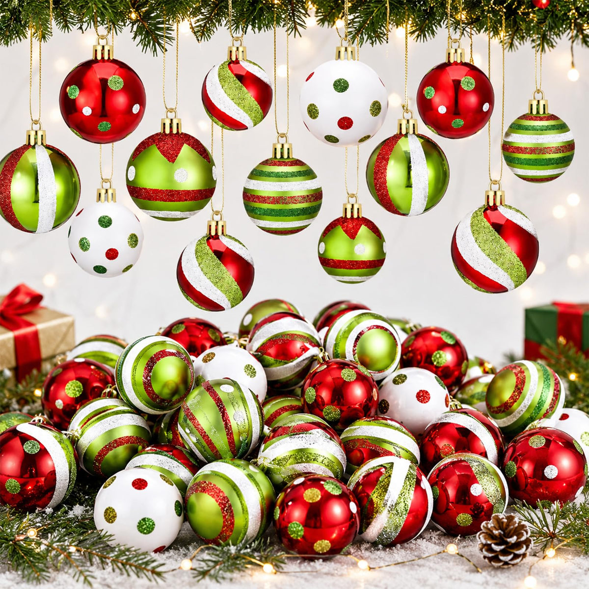 Lunmon front packaging display showing full 64-piece ornament set and vibrant colors