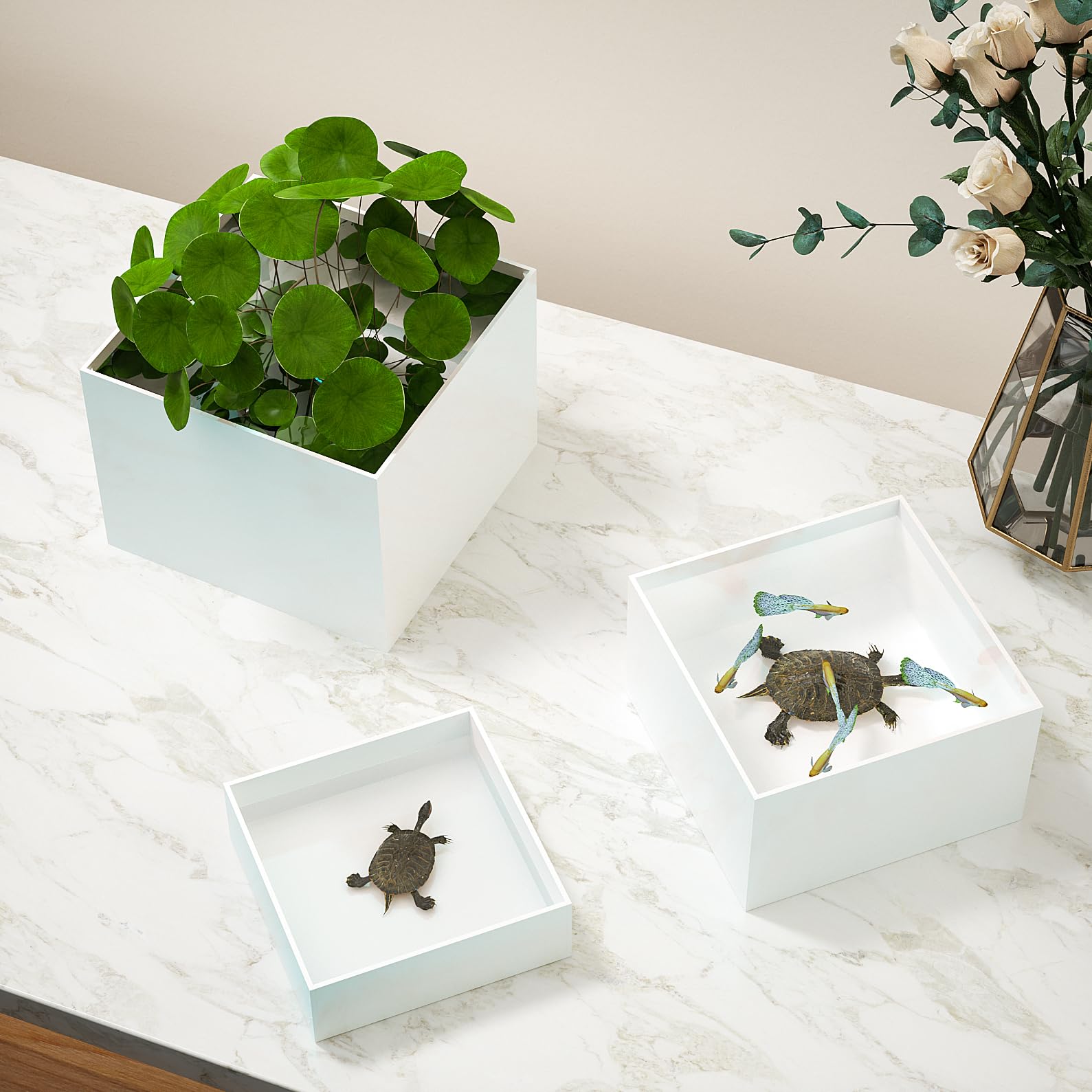 LUOBAO inverted riser used as shelf showing cable concealment convenience