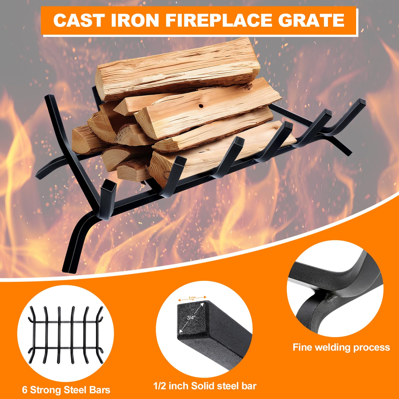 Luoieo grate holding logs in fireplace for steadier burn and safer fire