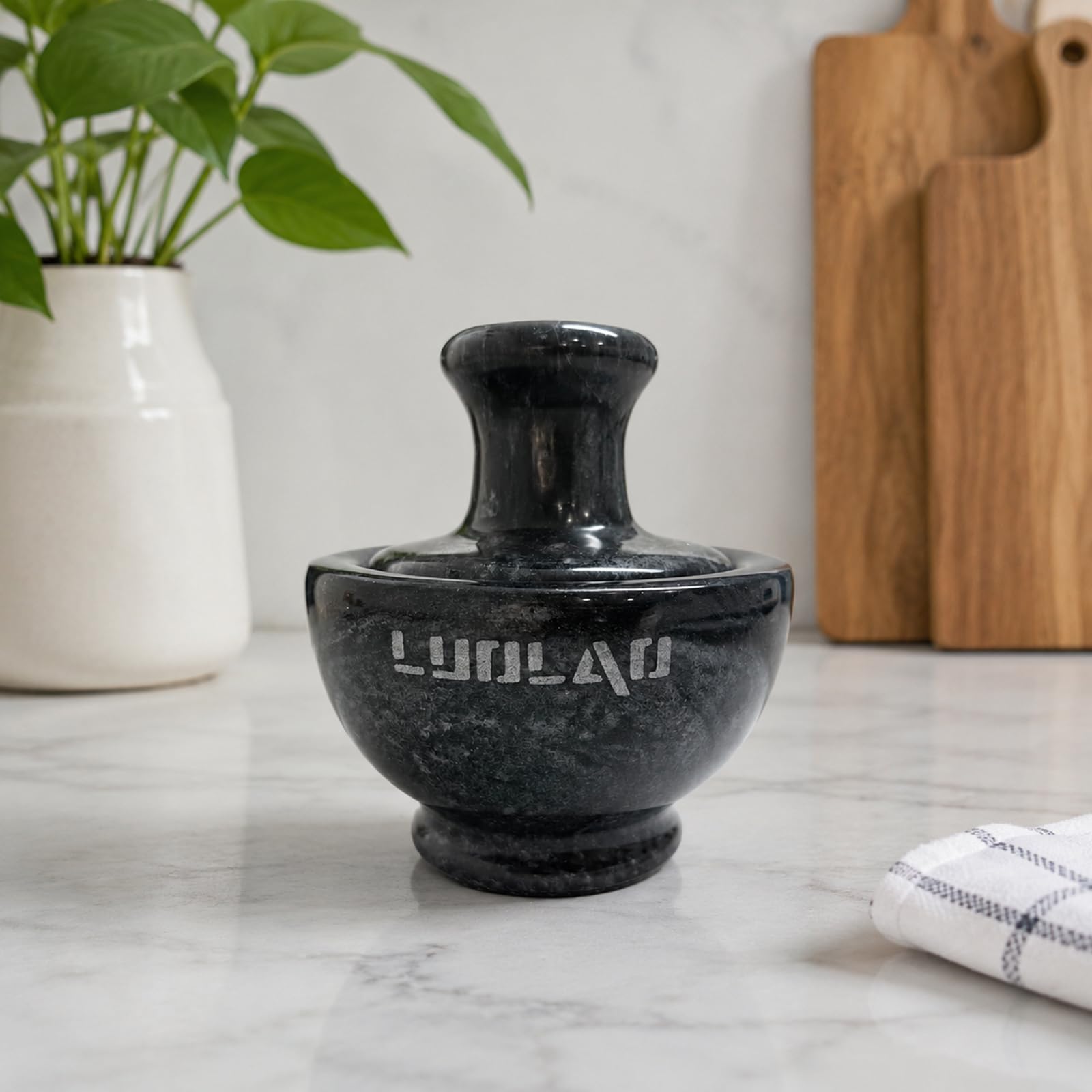 LUOLAO size comparison next to spoon showing 3.7-inch compact capacity