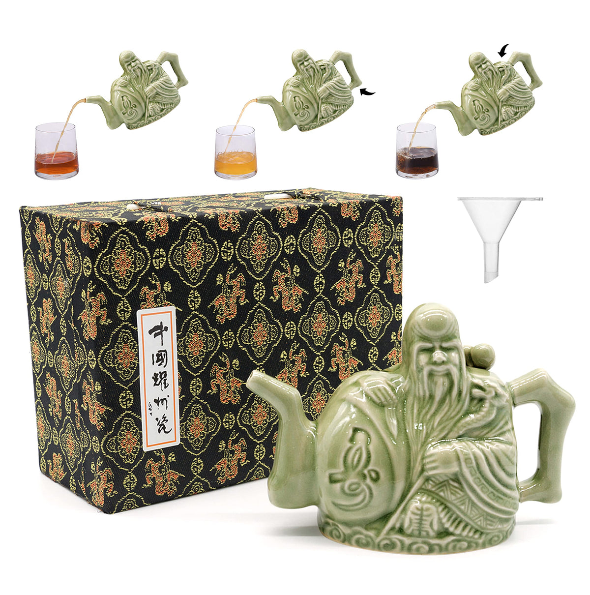 LURRIER teapot front view showing shape and green glaze, decorative and functional