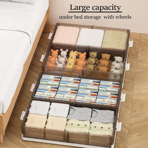 Luseba bin slid out from under bed illustrating space-saving benefit