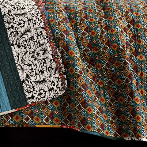 Lush Decor bedroom lifestyle styled with quilt adding colorful bohemian ambiance
