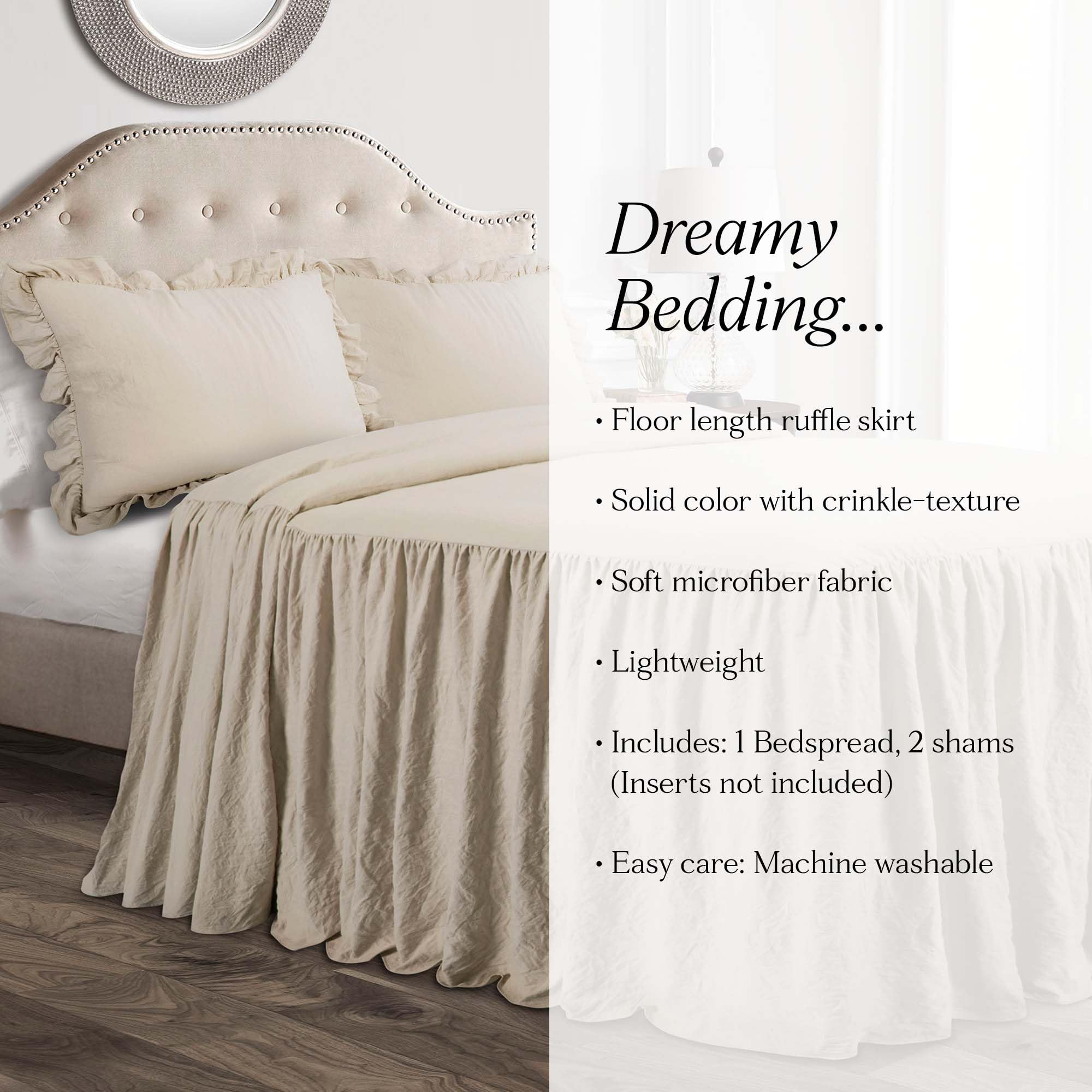 Lush Decor photo showing bedspread reaching floor emphasizing full coverage benefit
