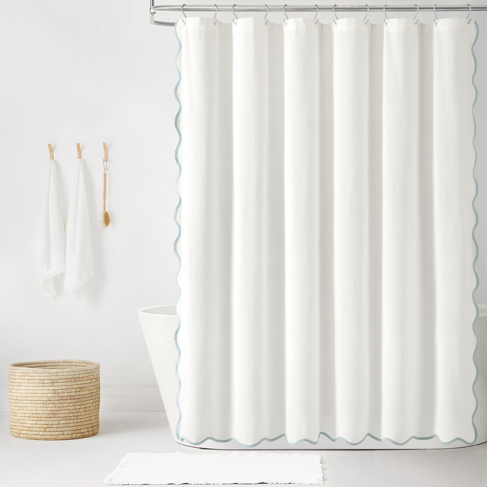 Lush Decor front view of scalloped shower curtain shows coastal style benefit