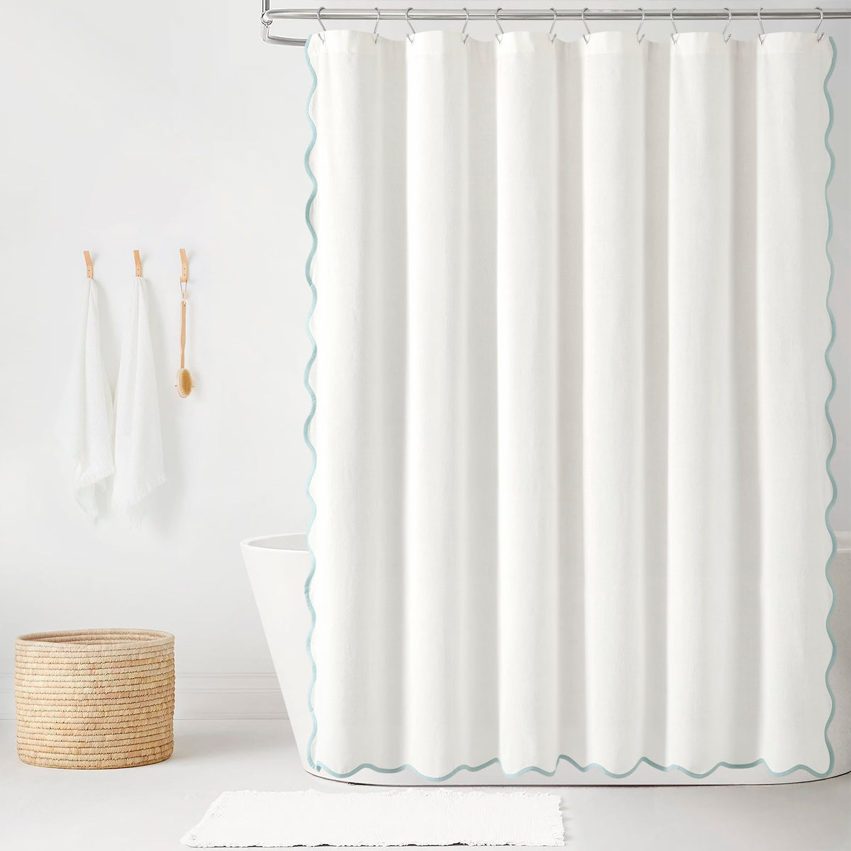 Lush Decor front view of scalloped shower curtain shows coastal style benefit