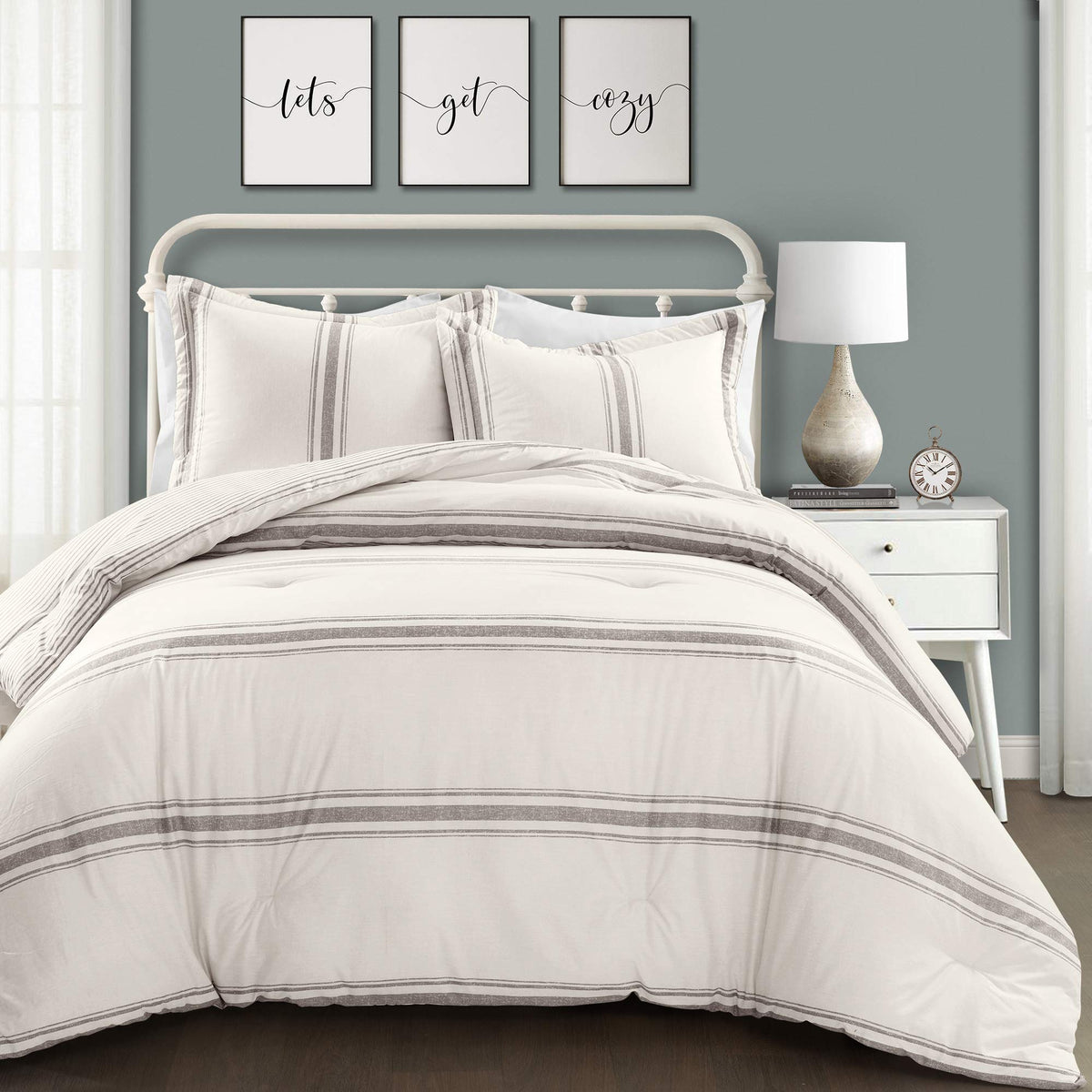 Lush Decor front comforter view showing farmhouse stripes and cozy style