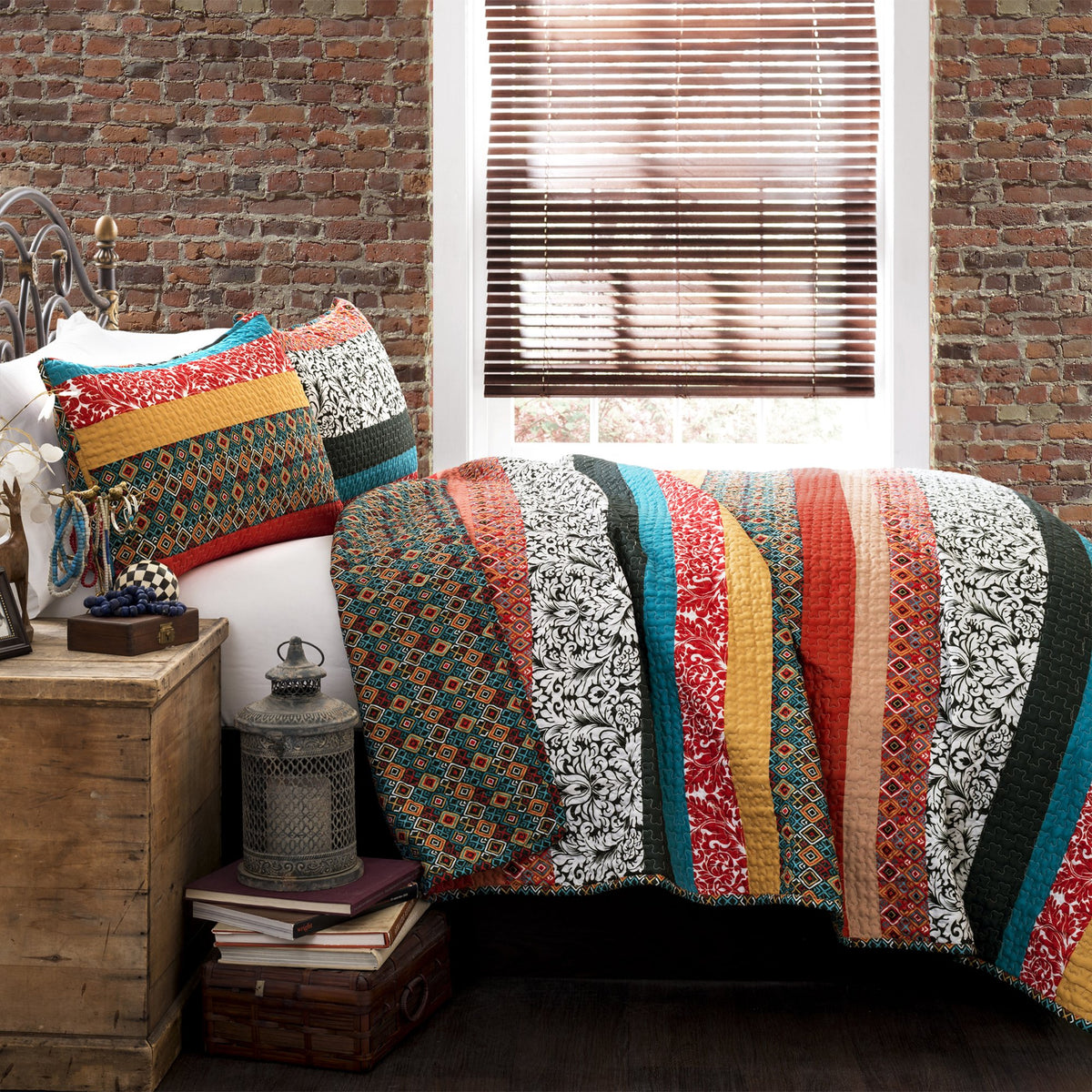 Lush Decor front view of quilt showing bold boho stripes and bright colors for impact