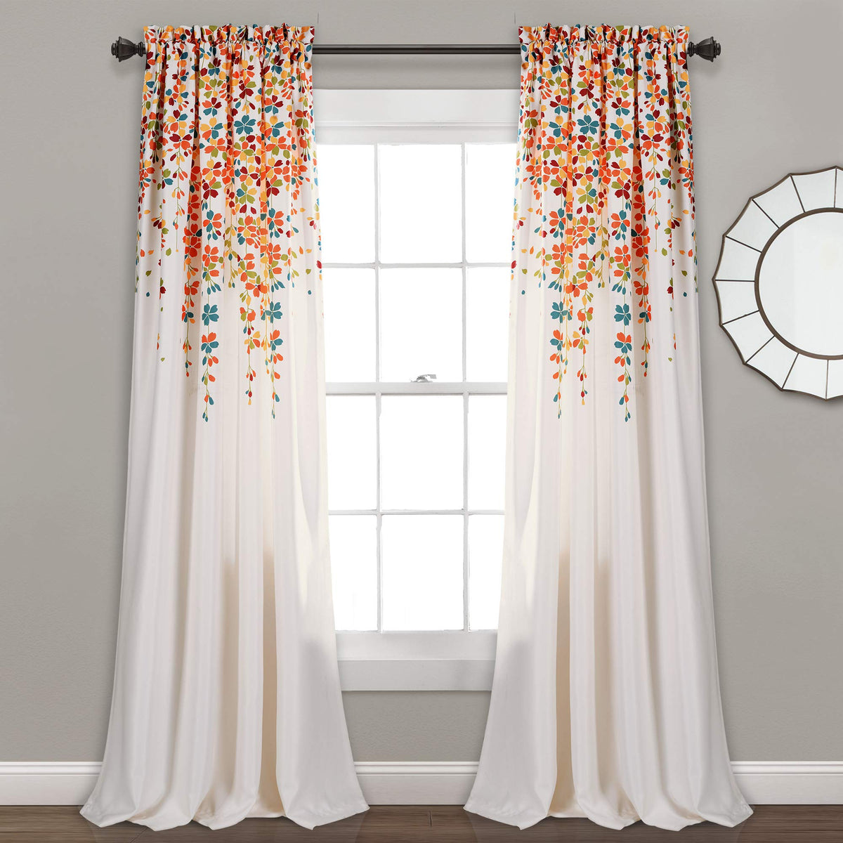 Lush Decor front view of floral panels showing color and benefit of brightening room
