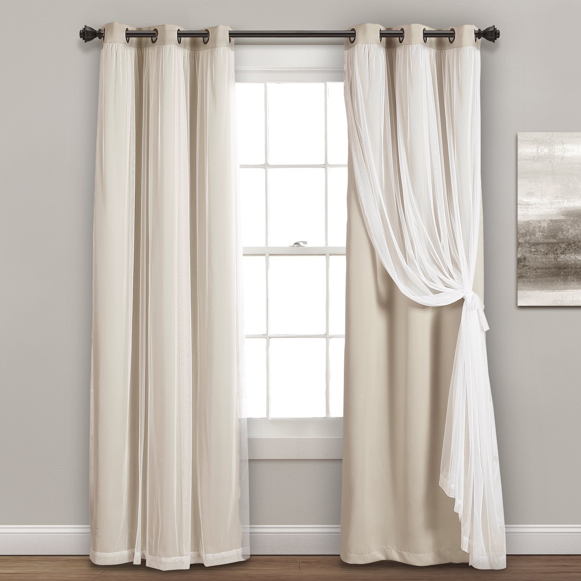 Lush Decor front view of wheat curtain pair showing layered look and versatile styling