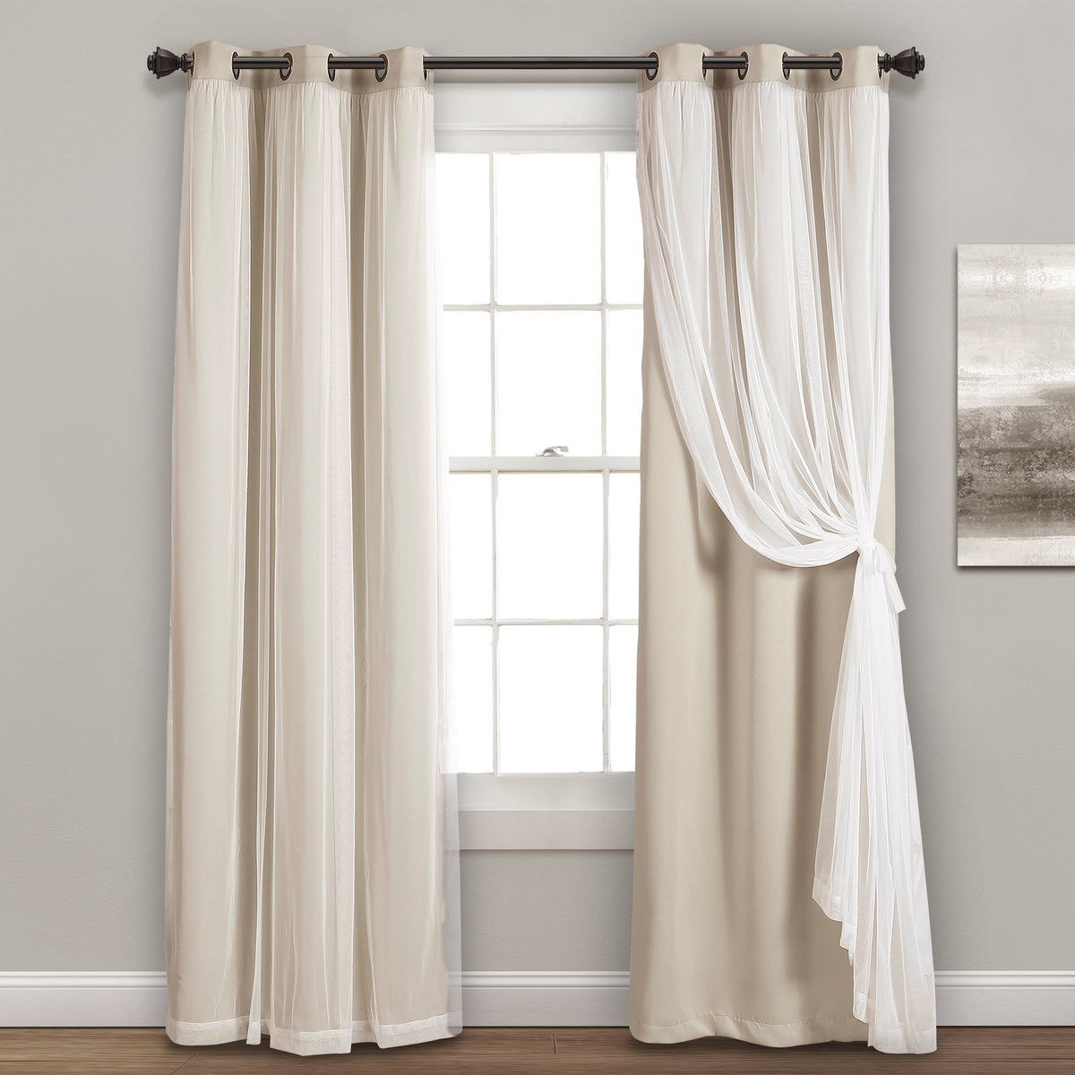 Lush Decor front view of wheat curtain pair showing layered look and versatile styling