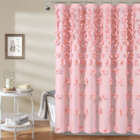 Lush Decor front view of pink bow curtain showing overall feminine effect