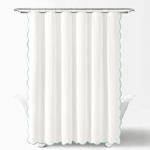 Lush Decor curtain hung on rod in bathroom creates calm resort feel