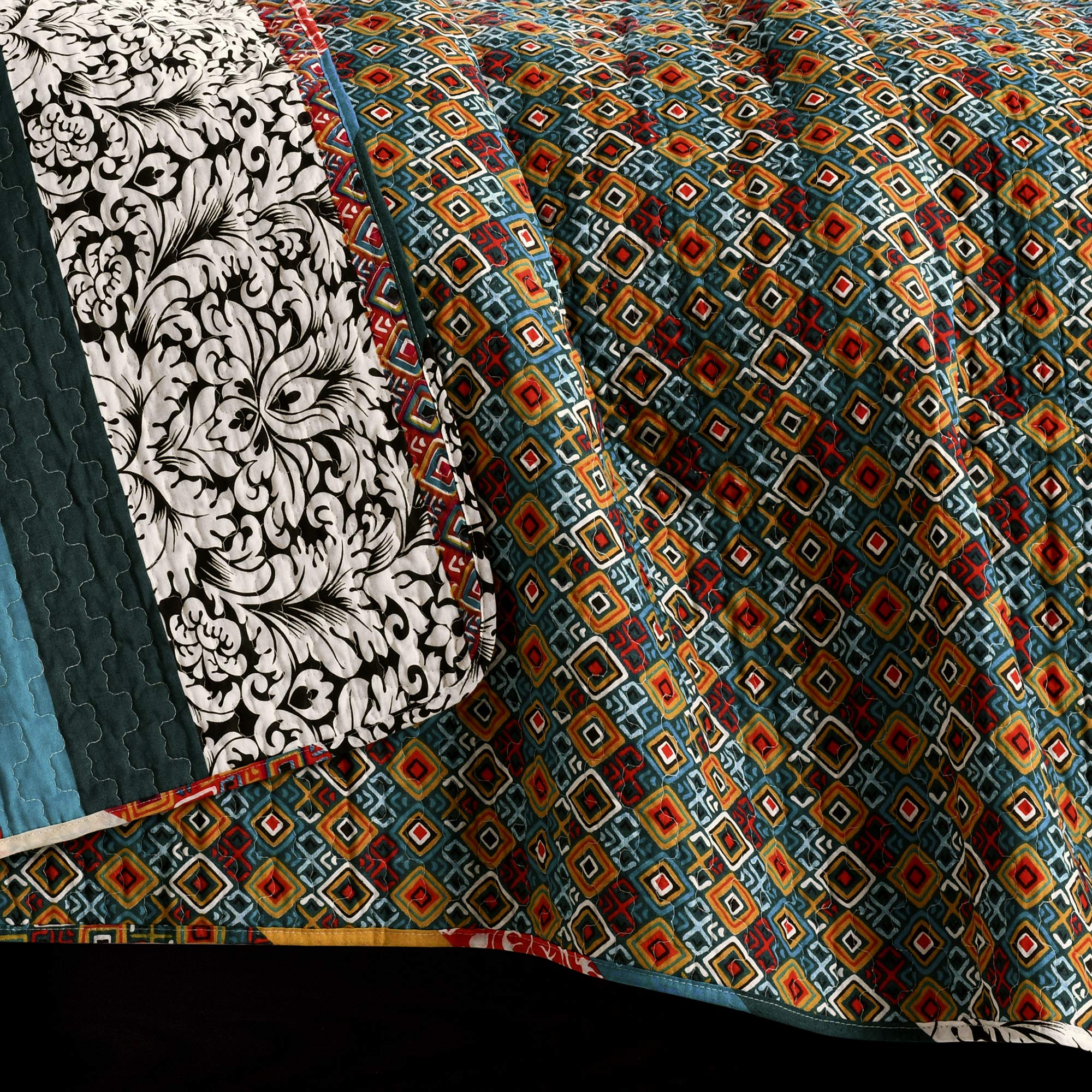 Lush Decor styled bedroom with quilt showing how colors enliven a room for decor inspiration