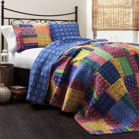 Lush Decor Misha king quilt front view showing colorful patchwork and cozy appeal