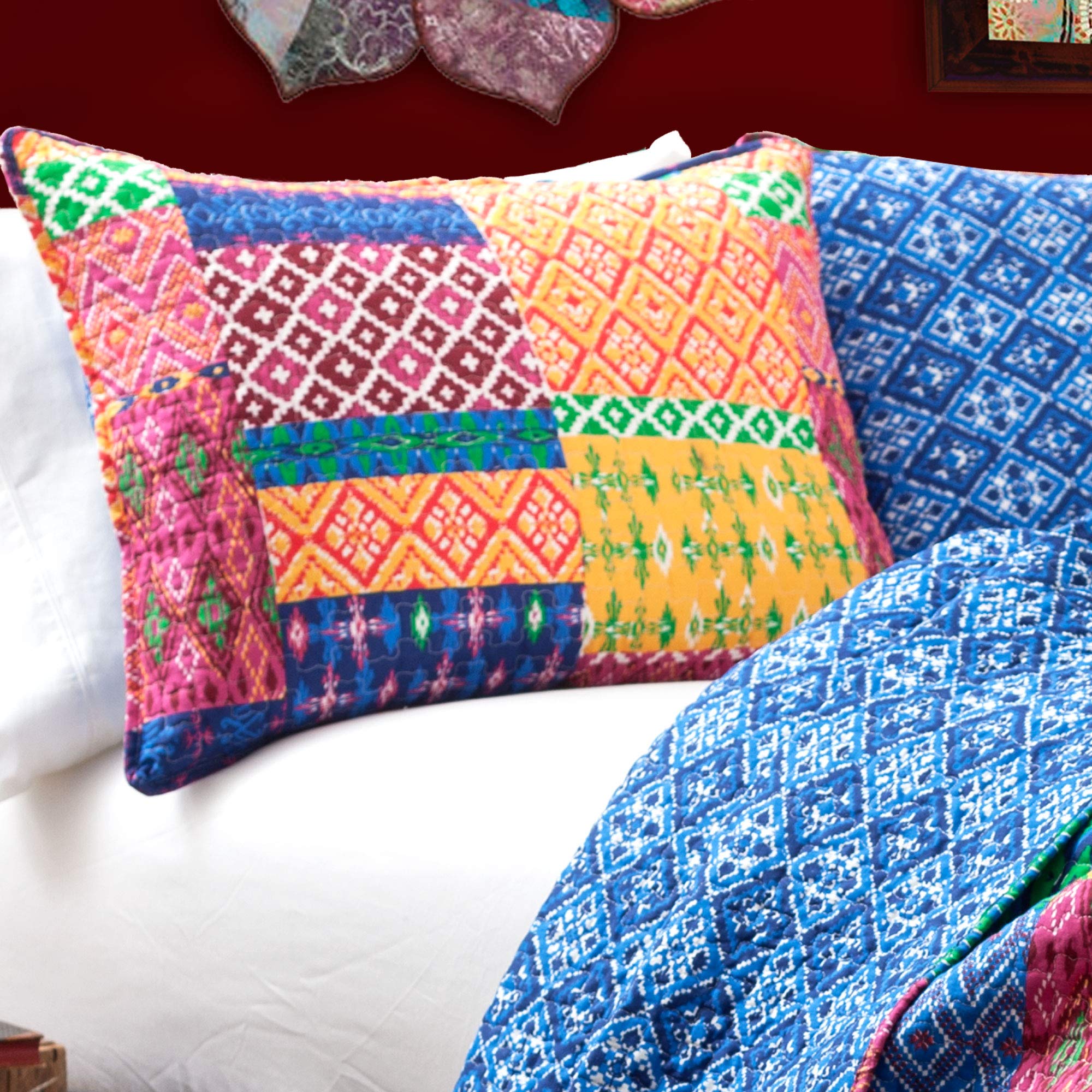 Lush Decor Misha styled bedroom scene with quilt layered showing versatile decor and cozy appeal