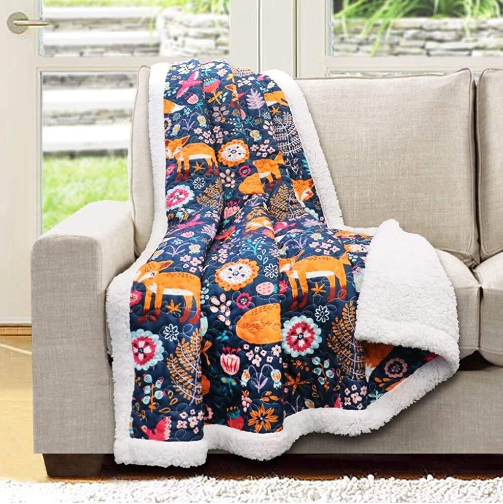 Lush Decor pixie fox front view showing colorful fox print and floral detail for playful decor