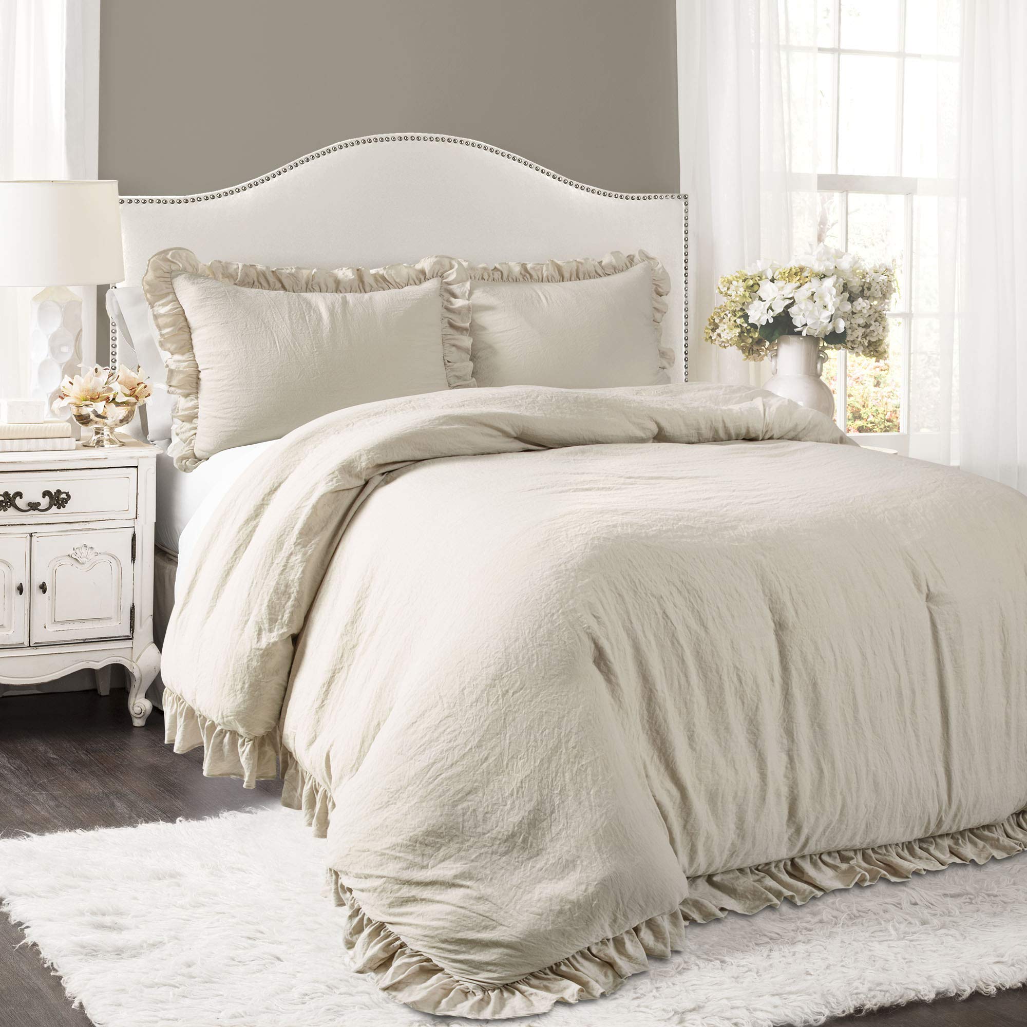 Lush Decor Reyna front view showing wheat comforter and ruffled edges for elegant decor