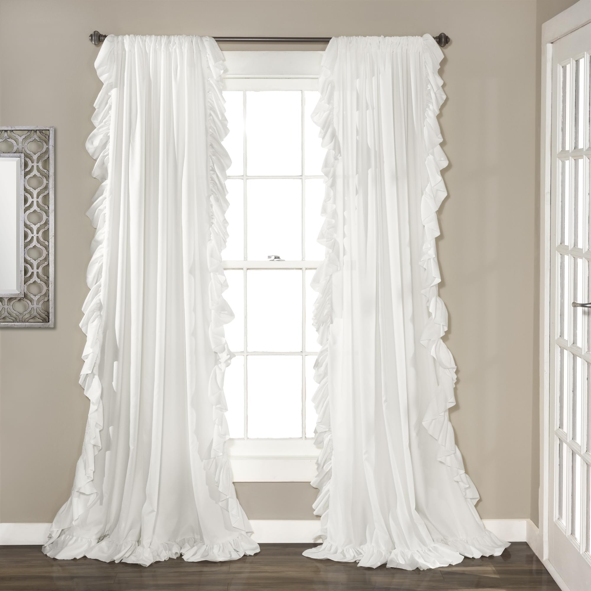 Lush Decor Reyna front panel hung on rod showing elegant ruffled silhouette