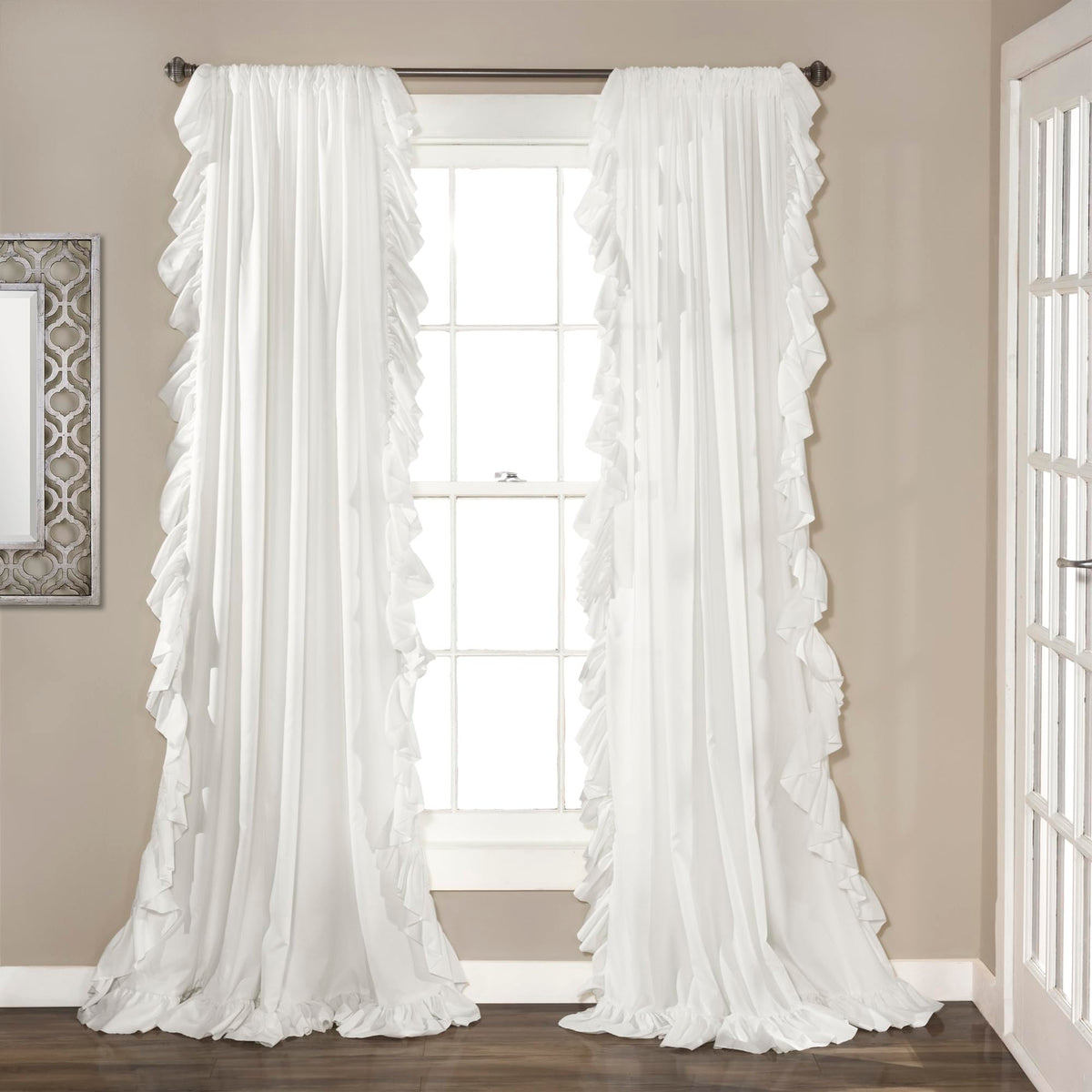 Lush Decor Reyna front panel hung on rod showing elegant ruffled silhouette