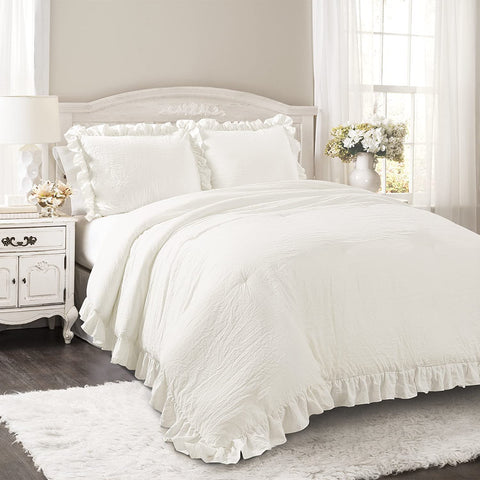 Lush Decor Reyna front view showing full comforter and ruffle, creates elegant bed