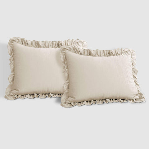Lush Decor Reyna pillow shams detail showing ruffled borders and coordinated bedding look