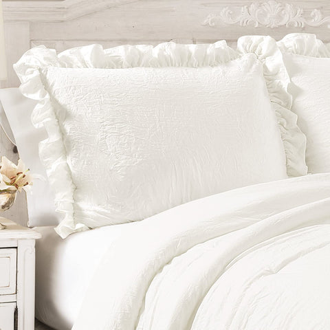 Lush Decor Reyna close-up of ruffle trim, highlights decorative edge and charm