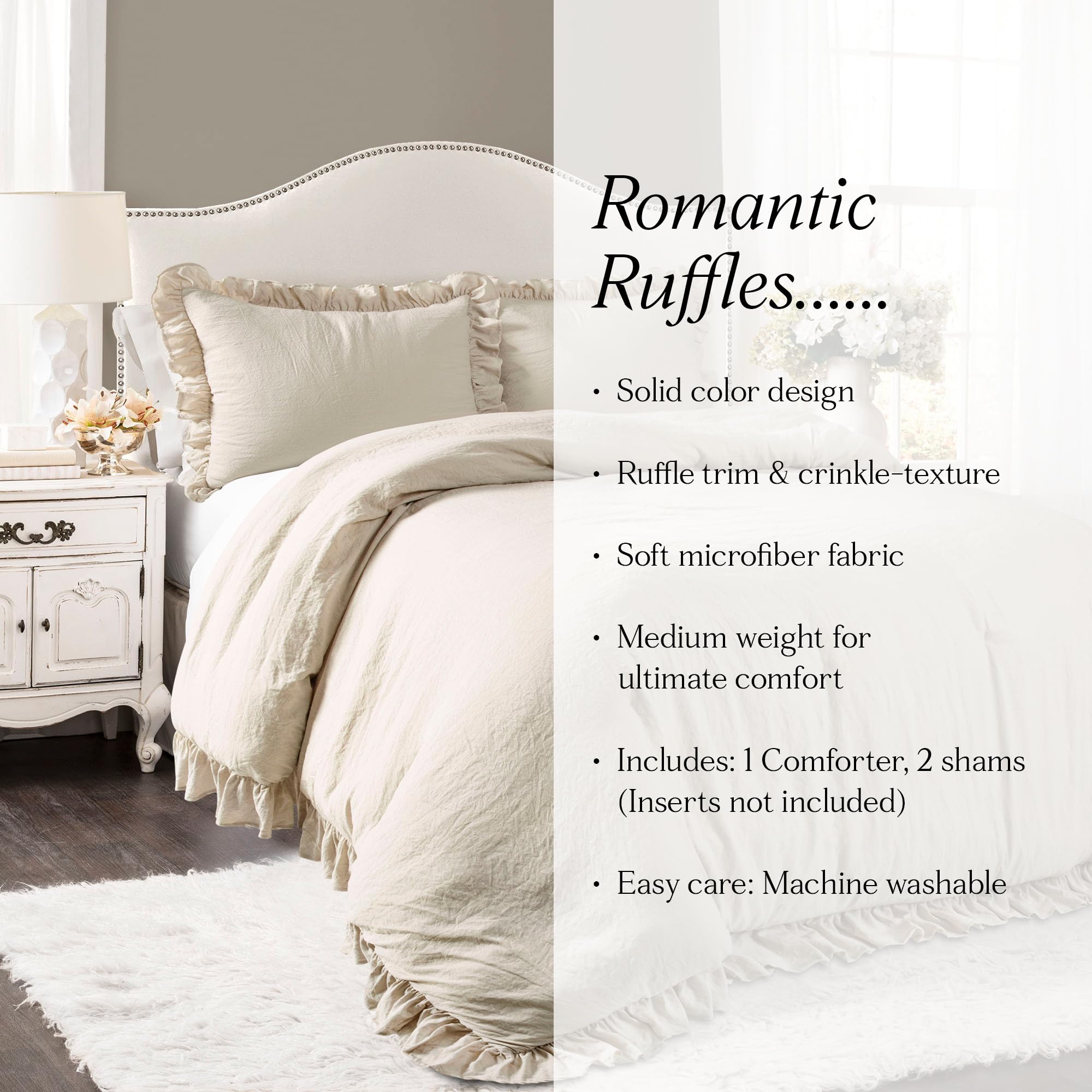 Lush Decor Reyna on king bed with scale comparison showing full coverage and fit