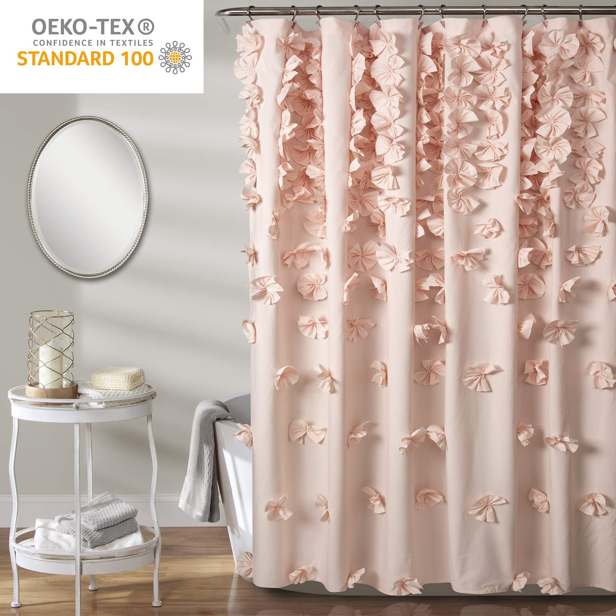 Lush Decor Riley with towels and decor showing cohesive styling and feminine warmth