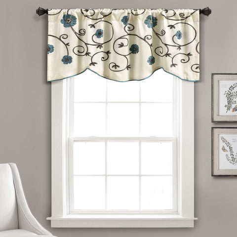 Lush Decor valance front view showing blue floral pattern and overall fit
