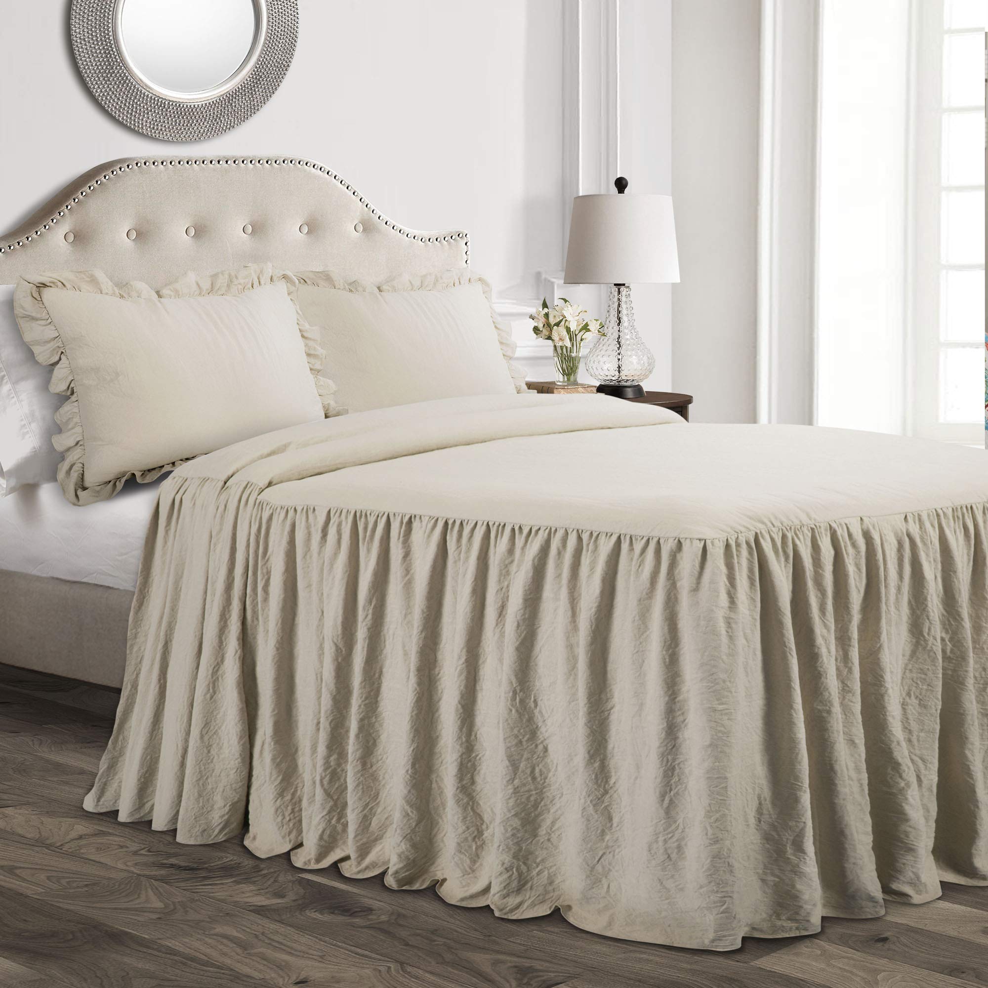 Lush Decor front view of ruffle skirt bedspread showing finished skirted look and charm
