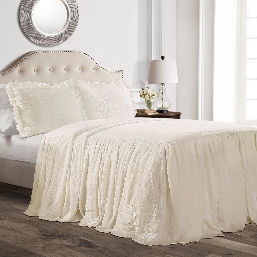 Lush Decor bedspread beside tape measure showing 30-inch drop coverage benefit