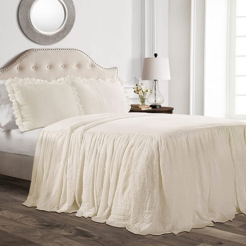 Lush Decor bedspread beside tape measure showing 30-inch drop coverage benefit