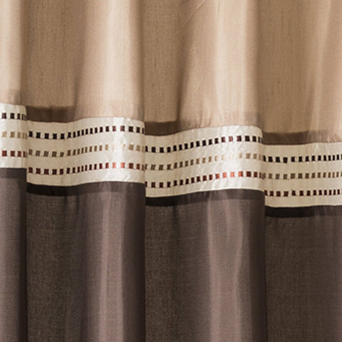 Lush Decor curtain in staged bathroom demonstrating neutral styling and coordinated decor