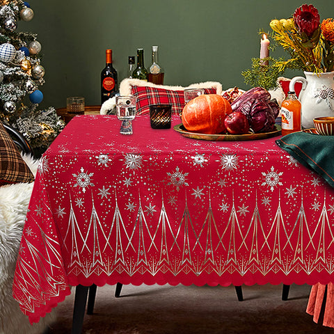 LUSHVIDA front view of Christmas tablecloth showing full festive design and table protection