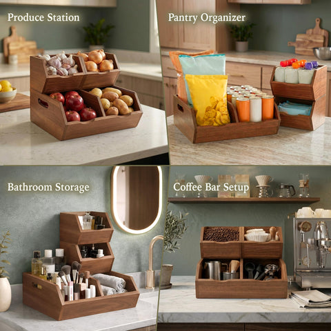 LUSHZLUMBERA bins arranged in pantry demonstrating space-saving benefit