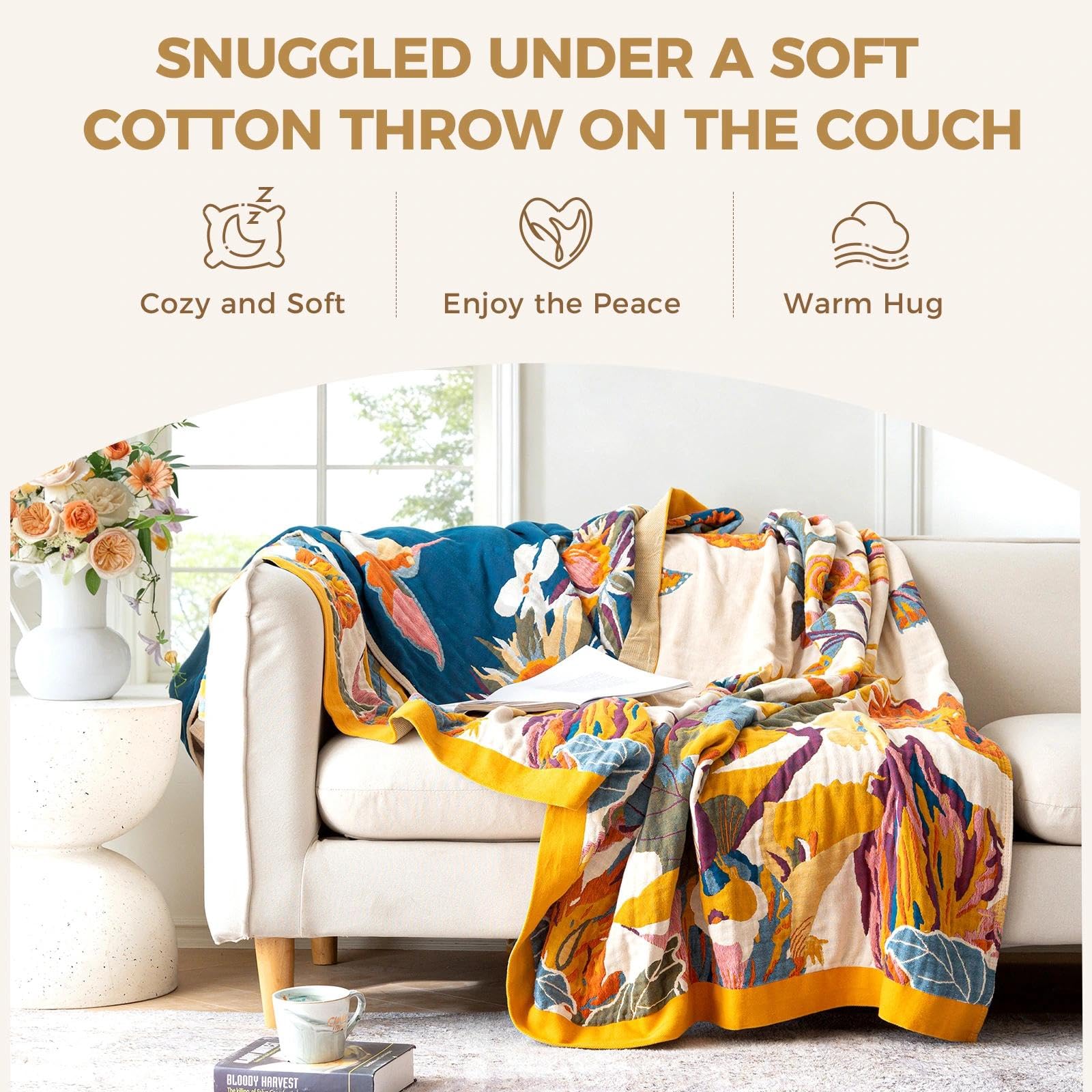 LUTBM draped over sofa protecting upholstery and adding color