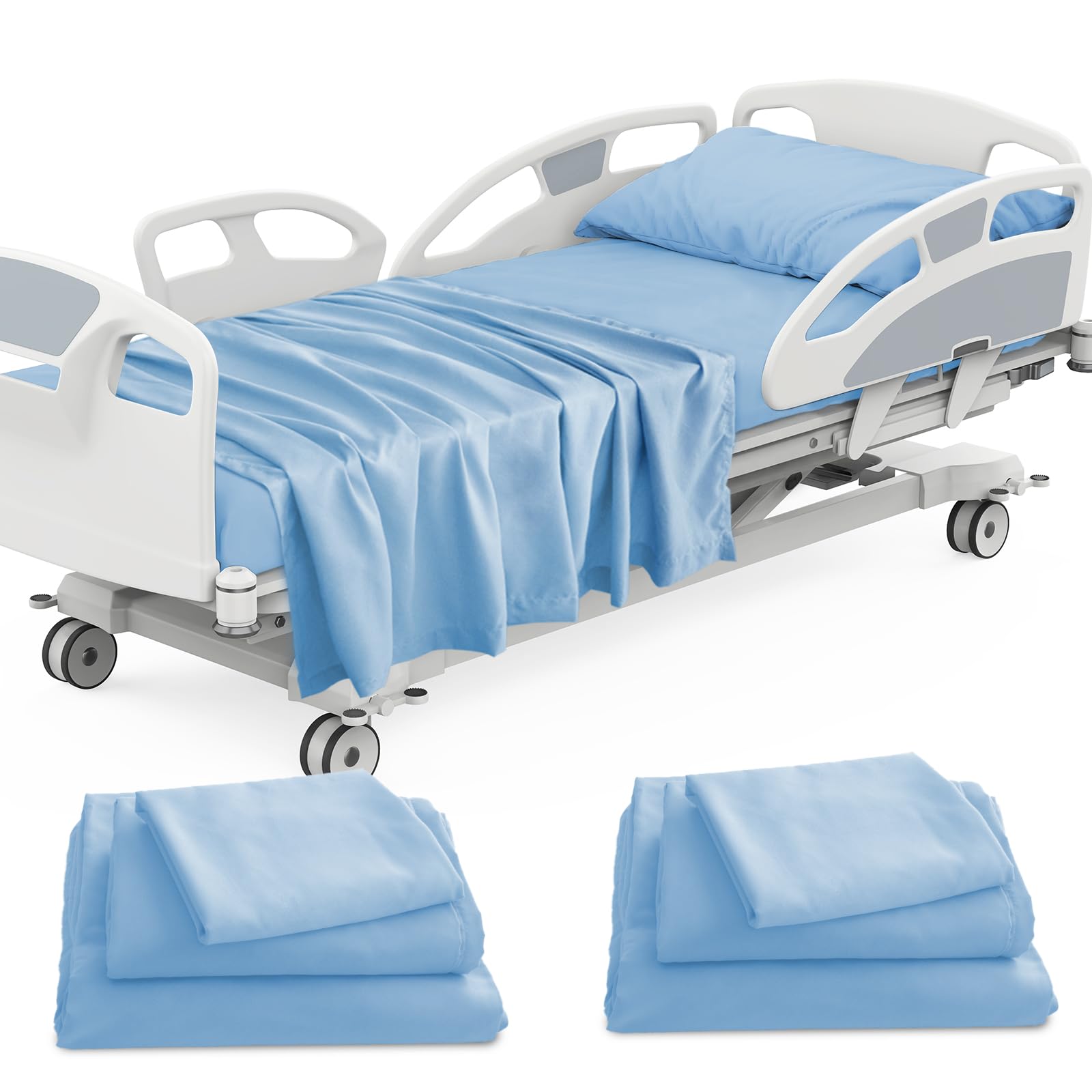 Luv4babe front view of 6-piece blue sheet set showing complete contents and neat packaging