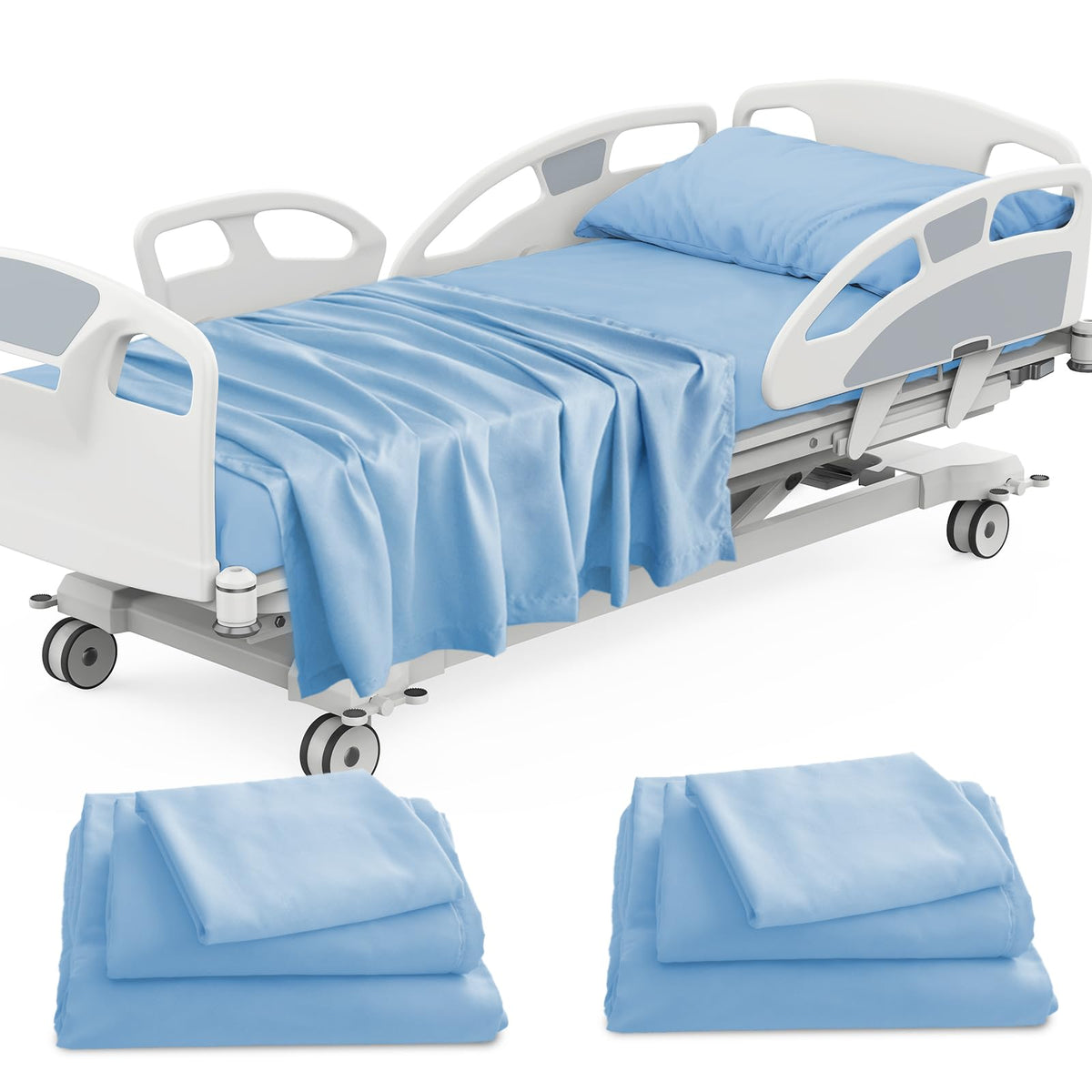 Luv4babe front view of 6-piece blue sheet set showing complete contents and neat packaging