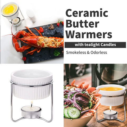 Luvan ceramic butter warmers lit by tealights keeping sauces warm benefit