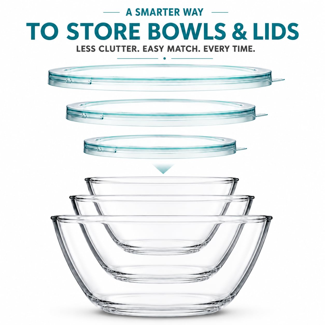 Luvan nesting storage of three bowls saving cabinet space and organization