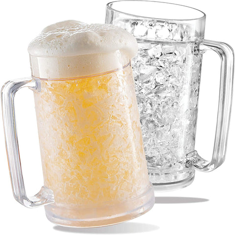 luxail front view of two freezer beer mugs showing design and capacity benefit