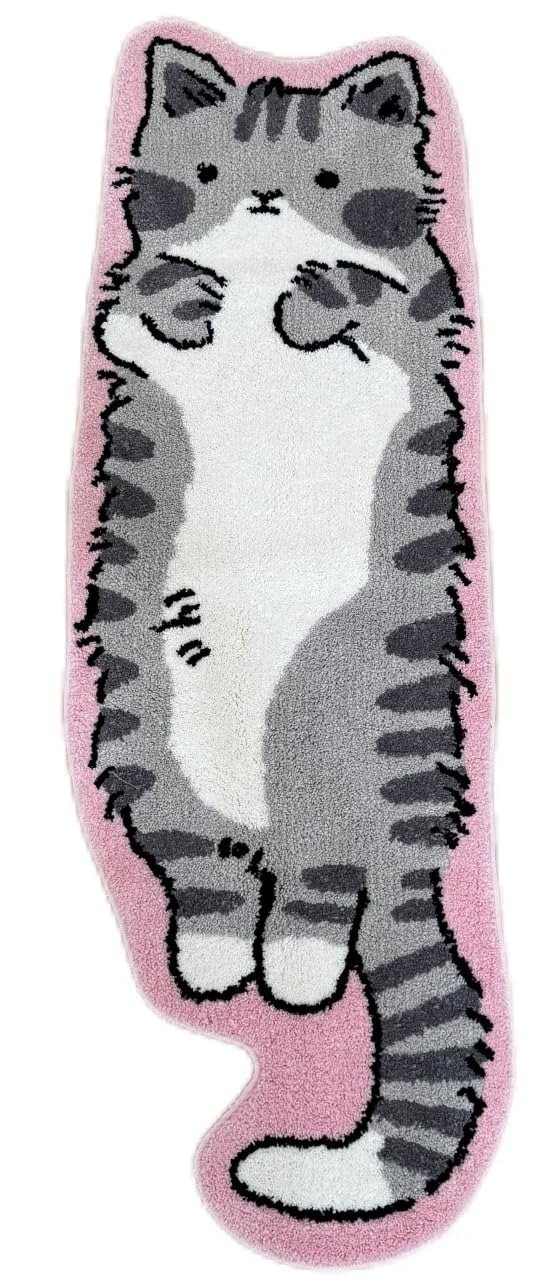 Luxape cat rug front view showing pink-gray design and decorative charm
