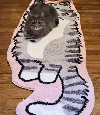 Luxape cat rug placed in bedroom offering cozy bedside comfort