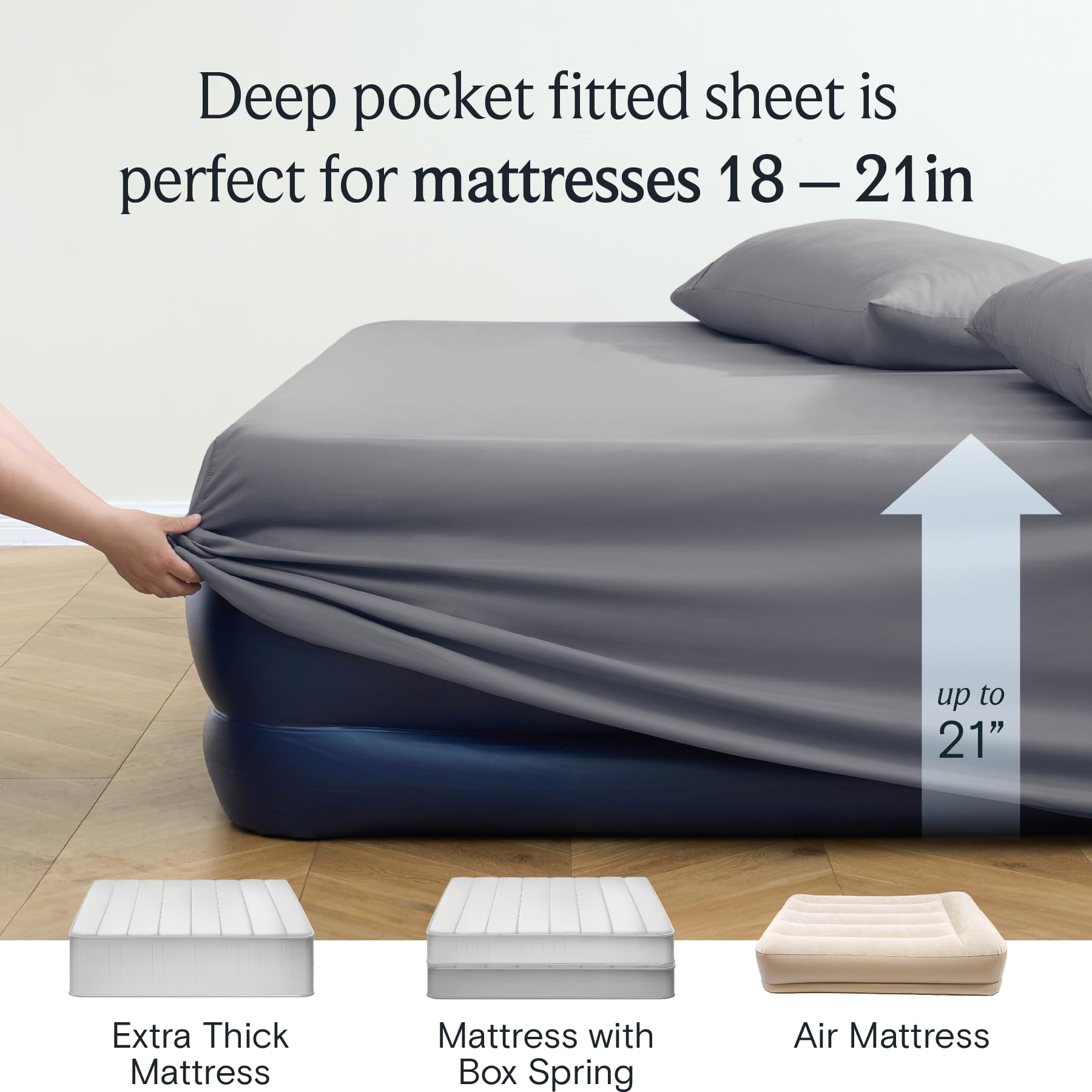 LuxClub styled bedroom with king sheets showing inviting, breathable sleep surface
