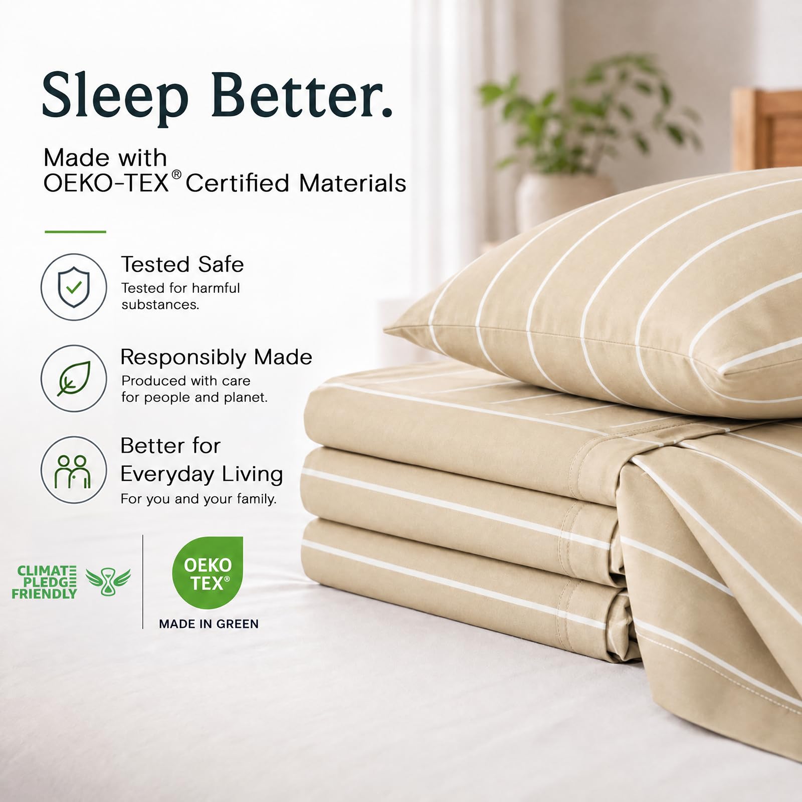 LuxClub fitted sheet on deep mattress showing secure 18-inch pocket benefit